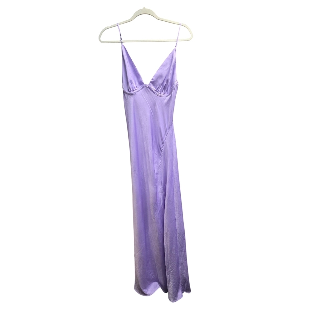 Hello Molly Green Elegant Lavender Satin Maxi Slipdress with Slit SZ. 10